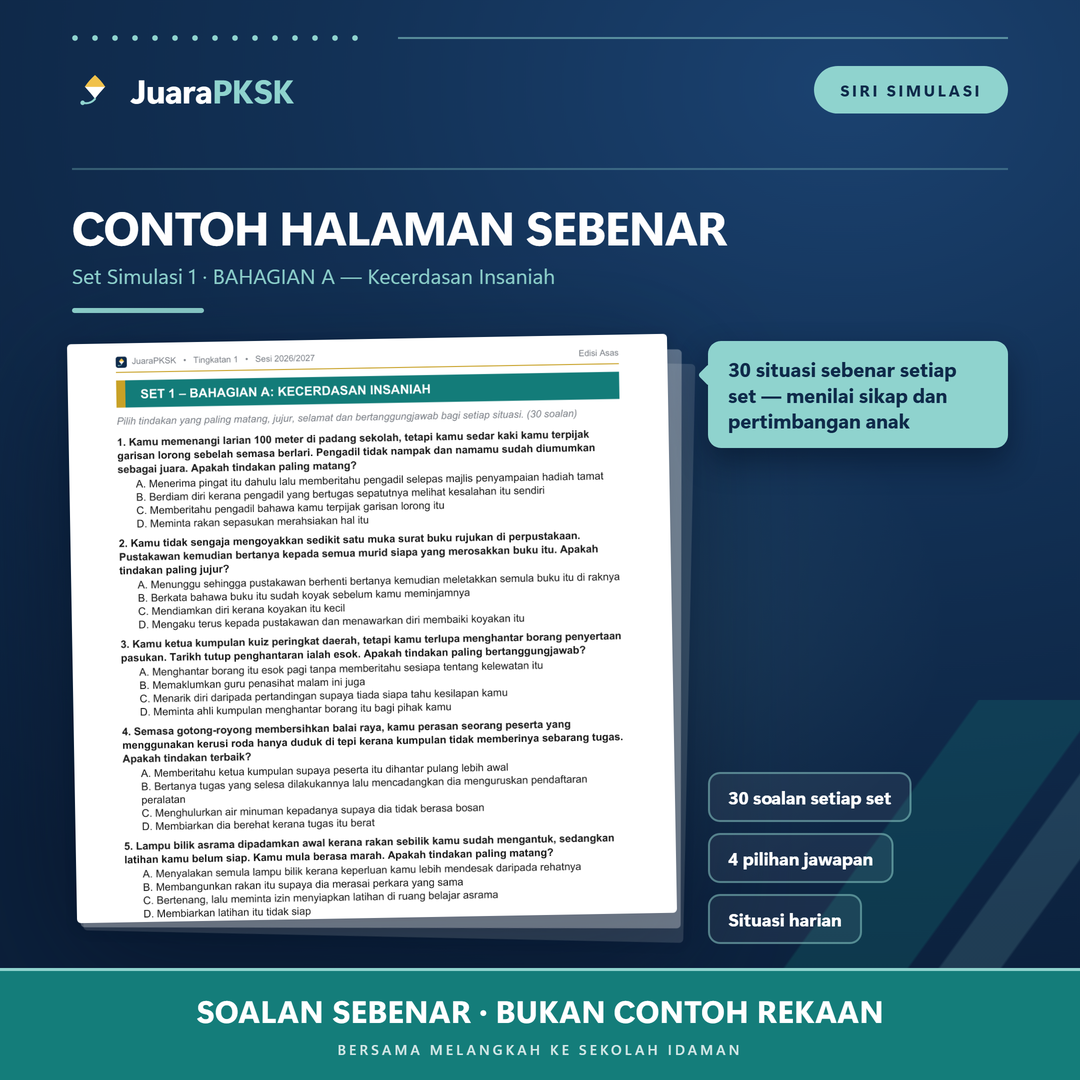 Contoh halaman sebenar Bahagian A PKSK — soalan situasi kecerdasan insaniah