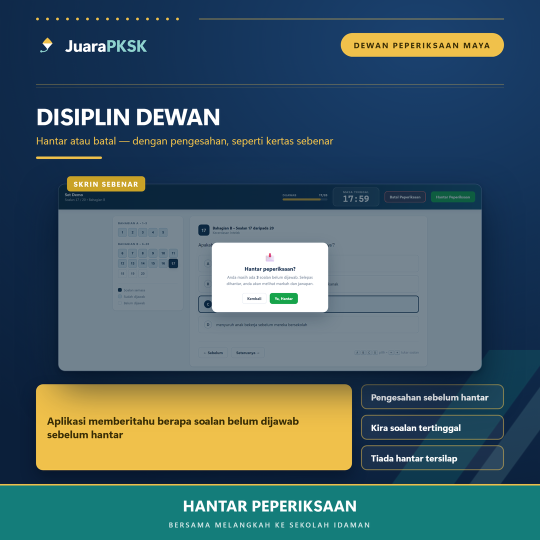 Pengesahan sebelum hantar peperiksaan — aplikasi mengira soalan yang belum dijawab