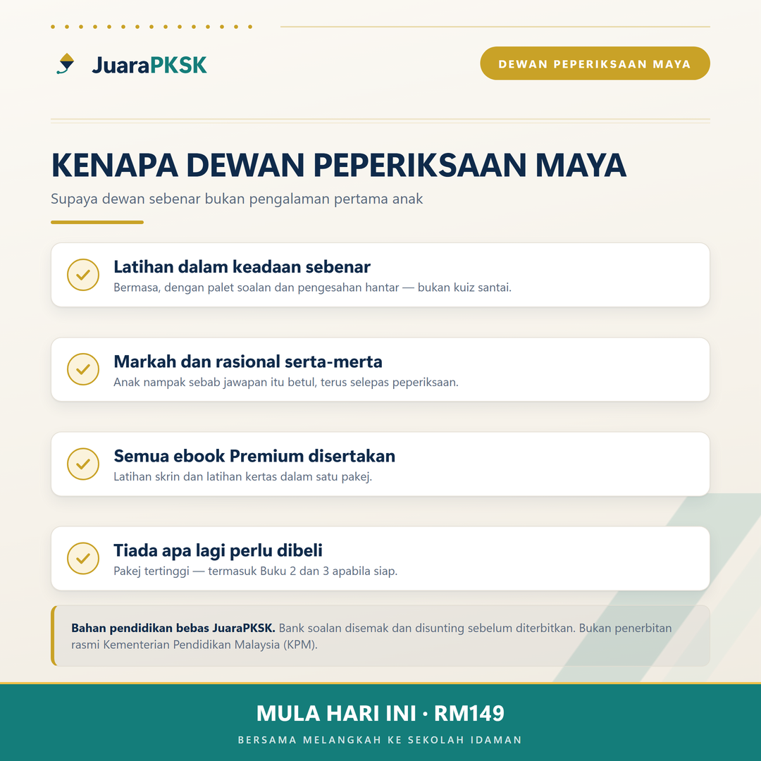 Kenapa Dewan Peperiksaan Maya — latihan keadaan sebenar, rasional serta-merta, semua ebook disertakan