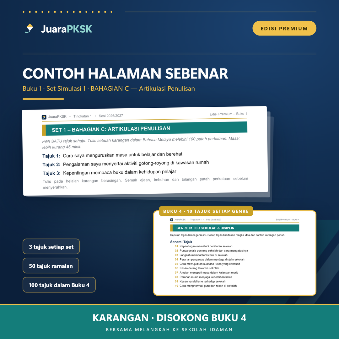 Contoh halaman Bahagian C dan senarai 10 tajuk segenre daripada Buku 4 Artikulasi Penulisan