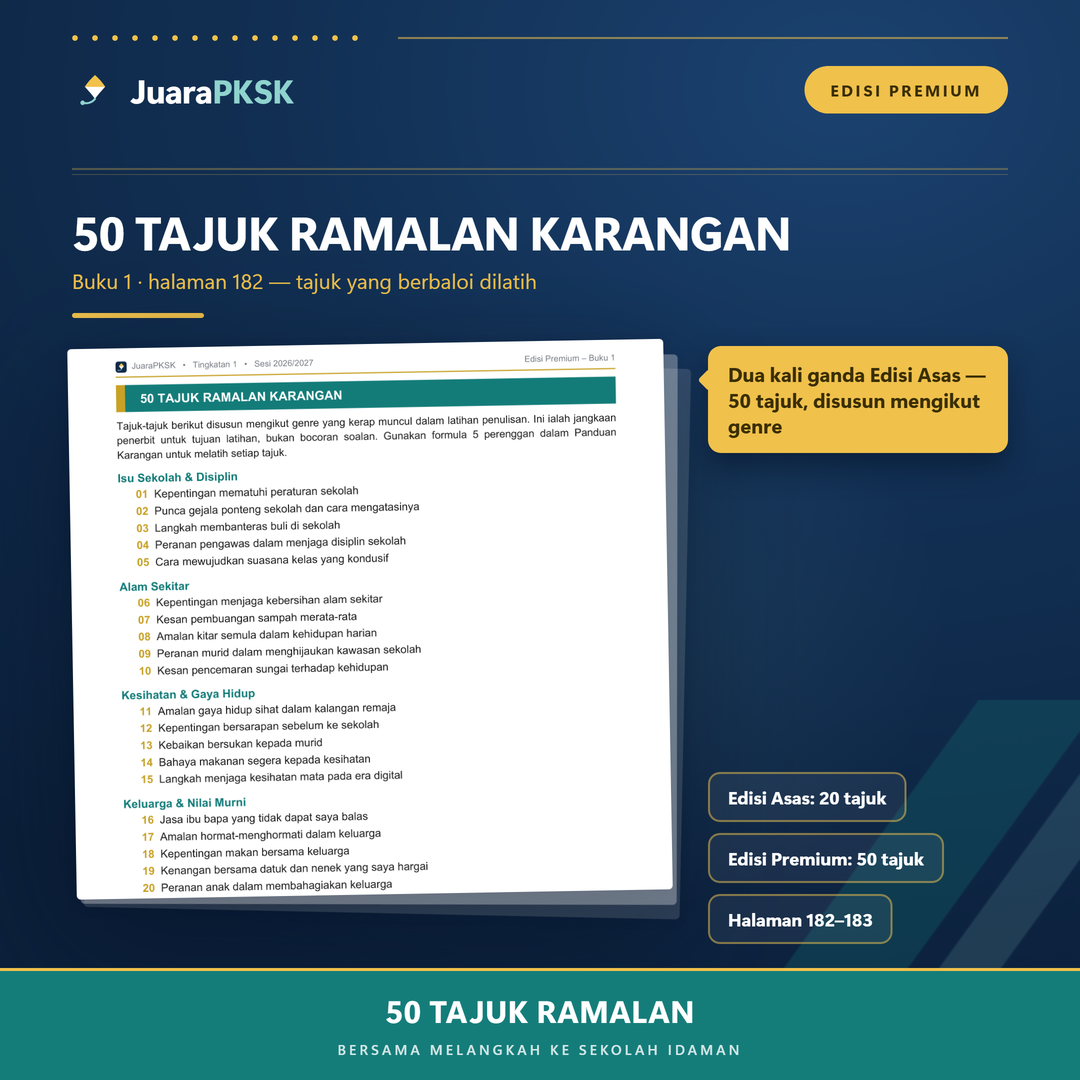 50 tajuk ramalan karangan dalam Buku 1 Edisi Premium, disusun mengikut genre